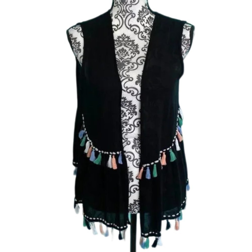 Steve Madden Nyc Open Front Fringe Tassel Shrug Os - image 1